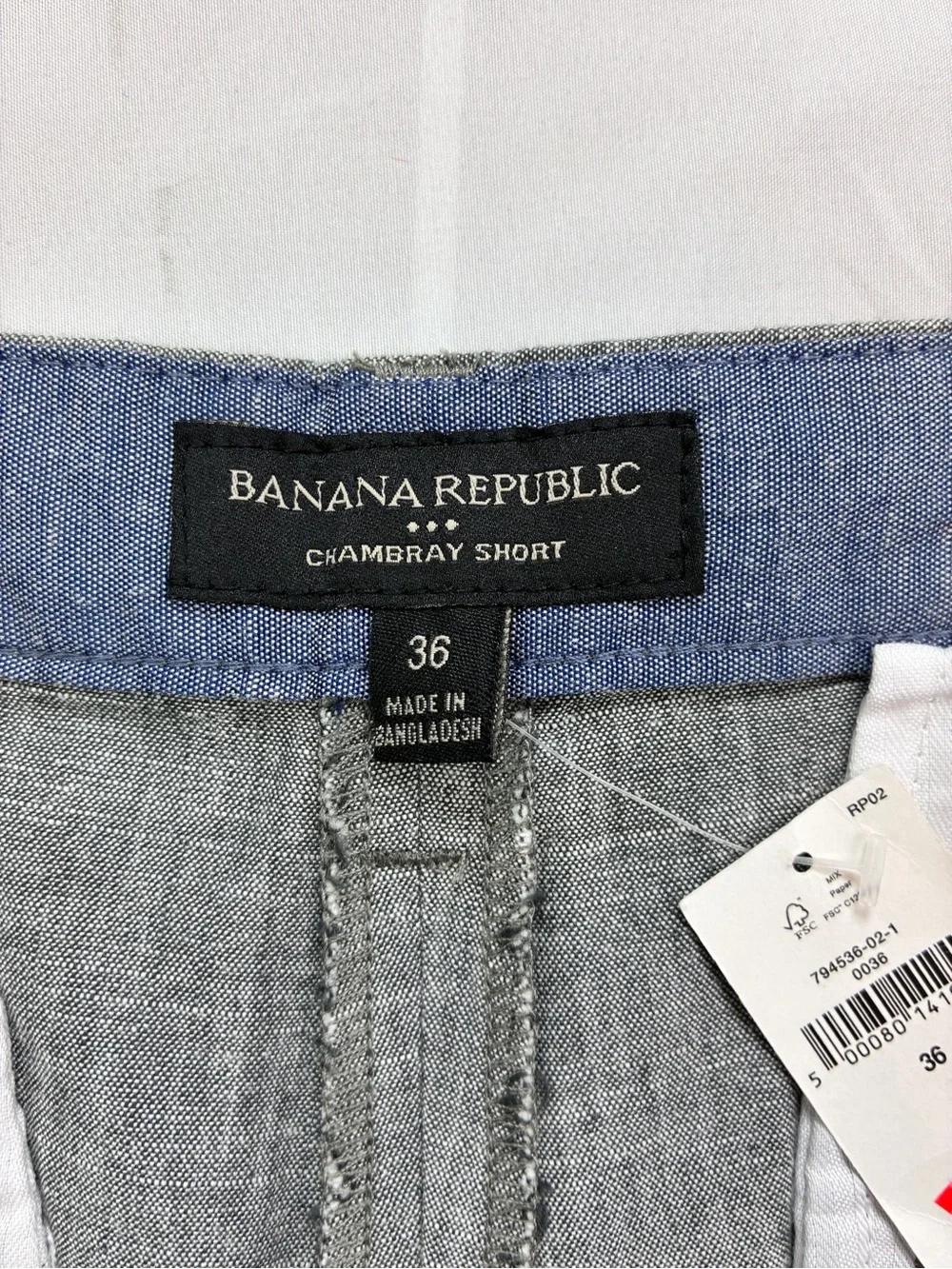Banana Republic NWT Chambray Gray Slim Fit Flat Front Shorts Sz 36 9”inseam